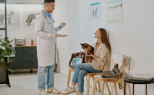 Vet talking to pet owner